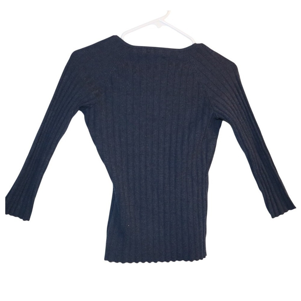 Tapemeasure Women's Ribbed V Neck Long Sleeve Sweater Blue Gray Jr Medium EUC - Picture 5 of 10